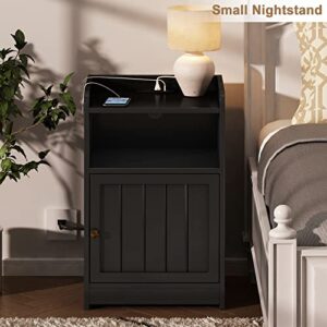 ChooChoo Nightstand with Charging Station, Night Stand with Cabinet and Open Storage, 2 AC and USB Power Outlets, Bed Side Table for Bedroom, Black