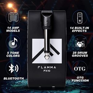 FLAMMA Guitar Headphone Amp Portable with 28 Drum Grooves 14 Built-in Effects 14 Amplifier Models 5 Tone Colors Support Bluetooth USB Audio Recording and Playback OTG Function Home Practice
