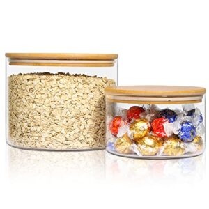 comsaf glass food storage containers, 111 oz/47 oz glass flour and sugar containers with airtight lids, 7'' wide mouth large glass jars with bamboo lid for rice, pasta, oats, grains, cookie, candy