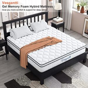 Vesgantti King Size Mattress, 12 Inch Hybrid King Mattress in a Box, Gel Memory Foam and Pocket Coils Innerpring Mattresses with Ergonomic Design, Medium Plush Feel,76"*80"*12"