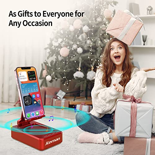 JTEMAN Portable Wireless Bluetooth Speakers with Phone Stand,Gifts for Women and Men,Birthday Christmas for Women Men,Kitchen Gadgets for Men,Compatible for iPhone/Samsung/Mini iPad - Red