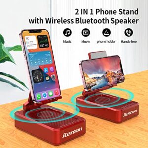 JTEMAN Portable Wireless Bluetooth Speakers with Phone Stand,Gifts for Women and Men,Birthday Christmas for Women Men,Kitchen Gadgets for Men,Compatible for iPhone/Samsung/Mini iPad - Red