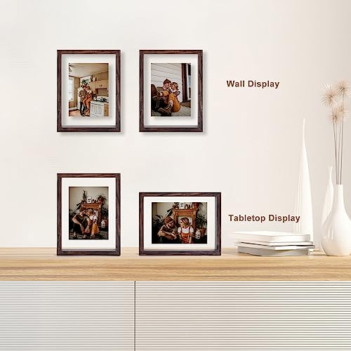 Trwcrt 4x6 Picture Frame Set of 2, Double Side Tempered Glass Floating Picture Frames, Display up to 6 x 8 photos for Desktop or Wall Hanging, Brown