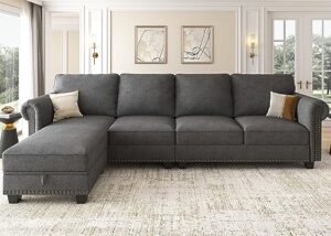 nolany convertible sectional sofa l-shape sectional couch with reversible chaise 4 seat sectional sofa couch for small space dark grey