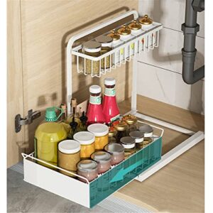 WOGQX 2 Tier Pull Out Spice Rack Cabinet Organizer Under Sink Sliding Storage Drawer, Kitchen Countertop Storage Basket,White