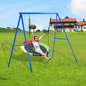 Hishine Swing Stand for Porch Outdoor Heavy Duty Swing Frame, Full Steel Metal Frame with 4 Ground Pegs, 71" Height Holds Up to 550lbs (Swing NOT Included)