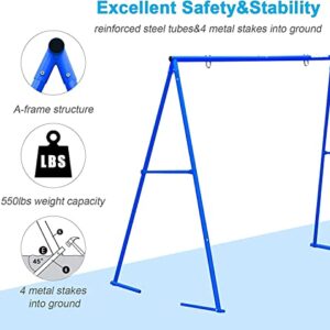 Hishine Swing Stand for Porch Outdoor Heavy Duty Swing Frame, Full Steel Metal Frame with 4 Ground Pegs, 71" Height Holds Up to 550lbs (Swing NOT Included)