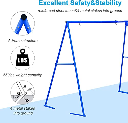 Hishine Swing Stand for Porch Outdoor Heavy Duty Swing Frame, Full Steel Metal Frame with 4 Ground Pegs, 71" Height Holds Up to 550lbs (Swing NOT Included)