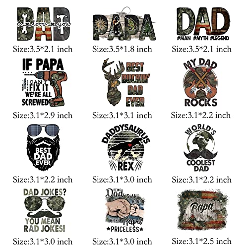 12Pcs Best Dad Ever Father's Day Iron On Decals for Clothing Iron On Patches DIY Heat Transfer Stickers for T-Shirt Jean Appliques