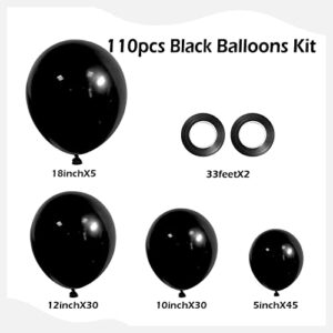 FOTIOMRG 110pcs Black Balloon Garland Arch Kit, 18 12 10 5 inch Black Latex Balloons Different Sizes Pack for Birthday Graduation Baby Shower Father's Day Party Decorations