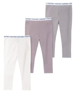 calvin klein unisex organic baby essentials 3 pack pants, purple dove/egret/gull, 18m
