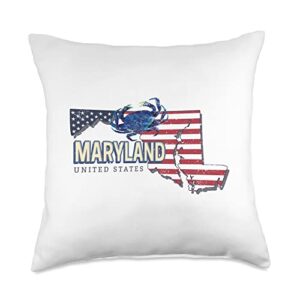maryland united states retro state map vintage usa souvenir throw pillow, 18x18, multicolor