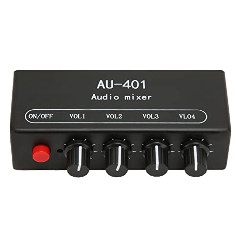 Audio Mixer, DC 5V to 12V, 4 Channel Stereo DJ Mixer with 3.5mm Sound Cable, Independent Volume Control, Mini Sound Mixer for Headphone Amplifier PC