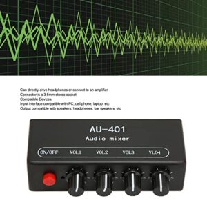 Audio Mixer, DC 5V to 12V, 4 Channel Stereo DJ Mixer with 3.5mm Sound Cable, Independent Volume Control, Mini Sound Mixer for Headphone Amplifier PC