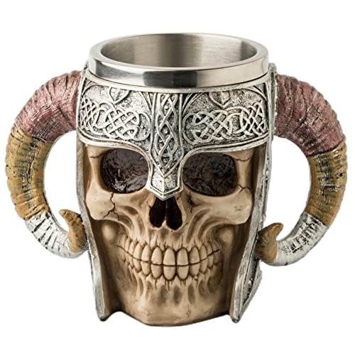 Youccijar Handmade Stainless Steel Vintage Beer Cup,18 Oz Beer Mug Coffee Mug Tea Cup Juice Cup Beverage Cup,Halloween Father's Day Bar Drinkware Gift For Men (Double sheep horn)