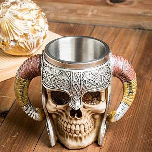 Youccijar Handmade Stainless Steel Vintage Beer Cup,18 Oz Beer Mug Coffee Mug Tea Cup Juice Cup Beverage Cup,Halloween Father's Day Bar Drinkware Gift For Men (Double sheep horn)