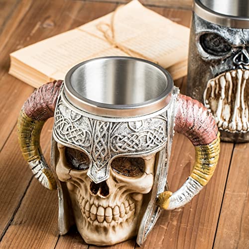 Youccijar Handmade Stainless Steel Vintage Beer Cup,18 Oz Beer Mug Coffee Mug Tea Cup Juice Cup Beverage Cup,Halloween Father's Day Bar Drinkware Gift For Men (Double sheep horn)