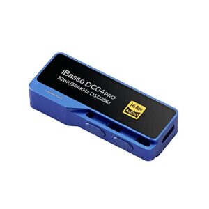 ibasso dc04pro portable usb headphone amp and dac dongle, 3.5mm single-ended and 4.4mm balanced headphone output, high-resolution audio player, blue