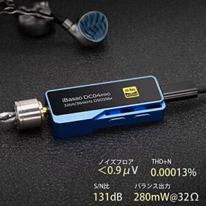 iBasso DC04Pro Portable USB Headphone Amp and DAC Dongle, 3.5mm Single-Ended and 4.4mm Balanced Headphone Output, High-Resolution Audio Player, Blue