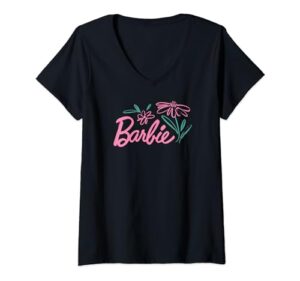 barbie - brushed flower logo v-neck t-shirt