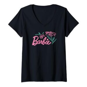 Barbie - Brushed Flower Logo V-Neck T-Shirt