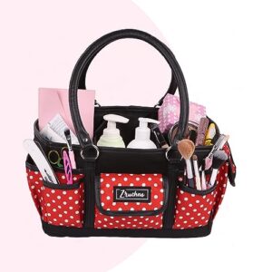 Zruchno Craft Bag Organizer Tote, Multi-Functional Carrying Bag with Handles and Pockets, for Sewing,Scrapbooking, Art, Craft,School or Office,Polka dot print