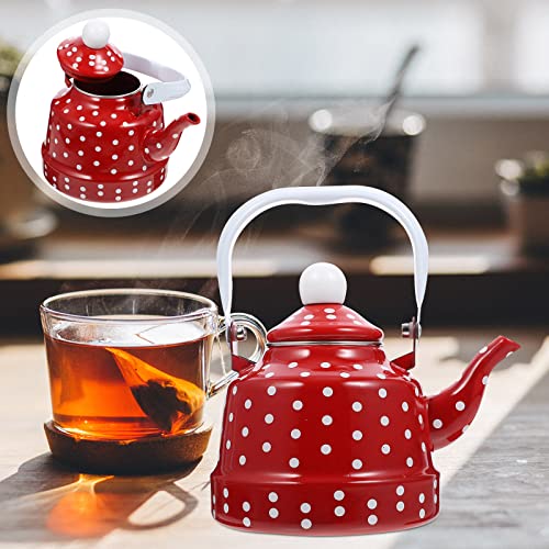 DEPILA Enamel Tea Kettle Stove Top Water Kettle 1L Coffee Kettle Stovetop Tea Kettle with Stainless Steel Filter Water Milk Warmer for Home Restaurant Kitchen Outdoor Red teapot