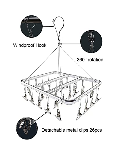 AOBYMIN Sock Drying Rack with 26 Clips, Aluminum Sock Hanger, Laundry Clothes Drying Rack for Socks, Underwear, Towels, Bras, Lingerie, Baby Clothes