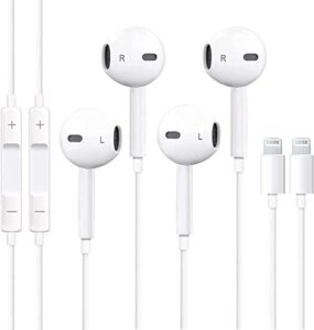 apple earbuds, 2 pack iphone wired earphones stereo sound with built-in microphone support volume control, music and calling, compatible with iphone 14/13/12/11//x/xs/xr/se/8/7 ipad and more