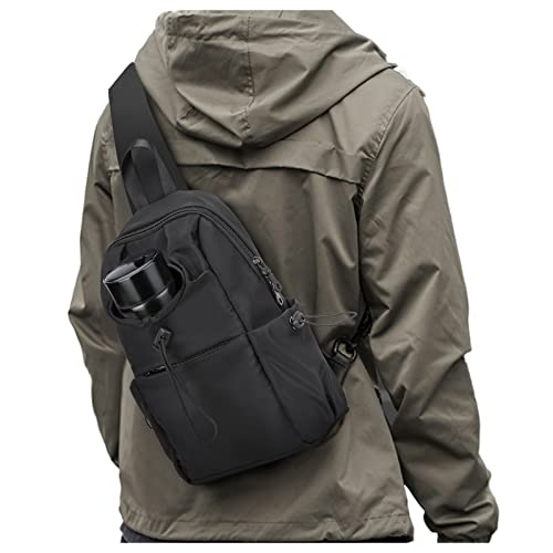 Black Sling Crossbody Bag for Men Women, Tactical Backpack Shoulder Daypack Mini Anti-Theft Cross Body Motorcycle Chest Bags, Small One Strap Backpack for Casual Travel Hiking Outdoor Sports