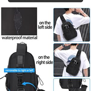 Black Sling Crossbody Bag for Men Women, Tactical Backpack Shoulder Daypack Mini Anti-Theft Cross Body Motorcycle Chest Bags, Small One Strap Backpack for Casual Travel Hiking Outdoor Sports