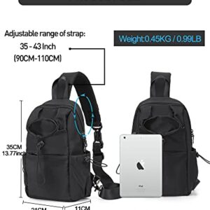 Black Sling Crossbody Bag for Men Women, Tactical Backpack Shoulder Daypack Mini Anti-Theft Cross Body Motorcycle Chest Bags, Small One Strap Backpack for Casual Travel Hiking Outdoor Sports