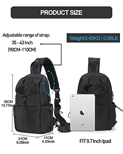 Black Sling Crossbody Bag for Men Women, Tactical Backpack Shoulder Daypack Mini Anti-Theft Cross Body Motorcycle Chest Bags, Small One Strap Backpack for Casual Travel Hiking Outdoor Sports