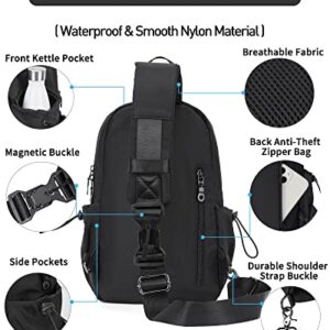 Black Sling Crossbody Bag for Men Women, Tactical Backpack Shoulder Daypack Mini Anti-Theft Cross Body Motorcycle Chest Bags, Small One Strap Backpack for Casual Travel Hiking Outdoor Sports