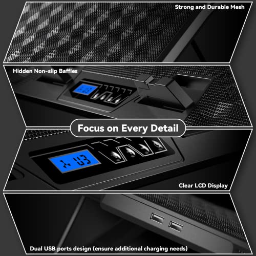 Laptop Cooling Pad, Laptop Cooler Gaming Laptop Cooling Fan, Laptop Cooling Stand for 15.6-17.3 Inches with 4 Adjustable Heights, RGB Lights, 5 Quiet Fans & 2 USB Ports
