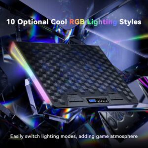 Laptop Cooling Pad, Laptop Cooler Gaming Laptop Cooling Fan, Laptop Cooling Stand for 15.6-17.3 Inches with 4 Adjustable Heights, RGB Lights, 5 Quiet Fans & 2 USB Ports