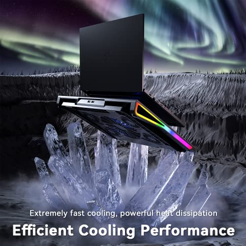 Laptop Cooling Pad, Laptop Cooler Gaming Laptop Cooling Fan, Laptop Cooling Stand for 15.6-17.3 Inches with 4 Adjustable Heights, RGB Lights, 5 Quiet Fans & 2 USB Ports