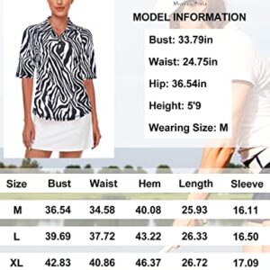 Misyula Athletic Tops for Women,Short Sleeve Quarter Zip Golf Shirts UV Protection Dry Fit Workout Top Relaxed Fit Tennis Training Jogging Performance Active Wear Outfits Zebra L