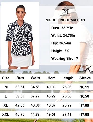Misyula Athletic Tops for Women,Short Sleeve Quarter Zip Golf Shirts UV Protection Dry Fit Workout Top Relaxed Fit Tennis Training Jogging Performance Active Wear Outfits Zebra L