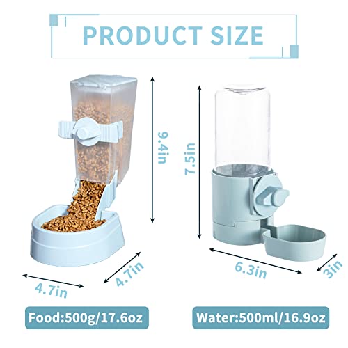 BNOSDM Rabbit Automatic Food Feeder and Water Dispenser Bunny Gravity Feeding Station Waterer Set Hanging Self-Dispensing Feeder for Ferret,Guinea Pigs Chinchillas Kitten (Grey)