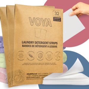 voya unscented natural laundry detergent sheets 96 loads (32 loads x 3 pack) - eco friendly hypoallergenic baby organic laundry soap sheets, premeasured travel detergent pods, washing powder & jabon para lavar ropa