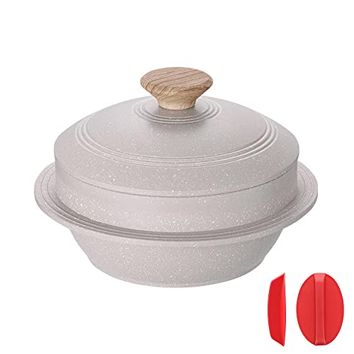 Bobikuke Korean Dutch Oven, Rice Pot, 7.9 in Enameled Cast Iron Pot with Lid, Korean Stone Bowl for Induction Cooktop, White