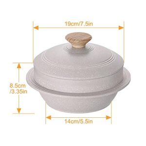 Bobikuke Korean Dutch Oven, Rice Pot, 7.9 in Enameled Cast Iron Pot with Lid, Korean Stone Bowl for Induction Cooktop, White