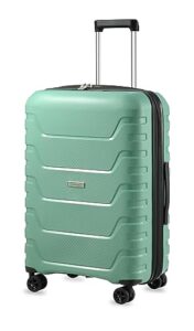 luggex carbon fiber pattern 24 inch luggage with spinner wheels- impact-resistant pp material - high rebound toughness & anti-explosion zipper (green luggage)
