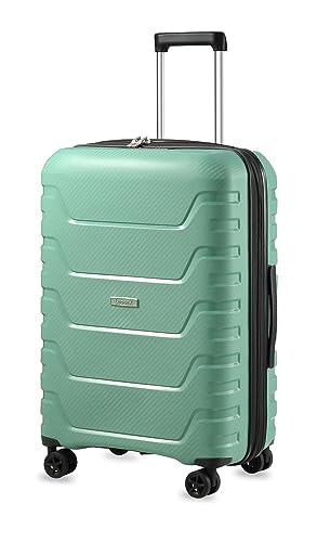 LUGGEX Carbon Fiber Pattern 24 Inch Luggage with Spinner Wheels- Impact-Resistant PP Material - High Rebound Toughness & Anti-Explosion Zipper (Green Luggage)