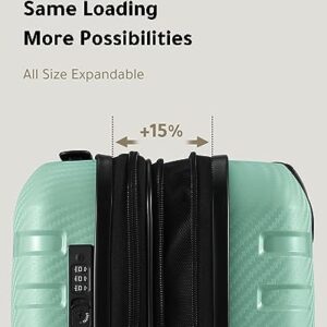 LUGGEX Carbon Fiber Pattern 24 Inch Luggage with Spinner Wheels- Impact-Resistant PP Material - High Rebound Toughness & Anti-Explosion Zipper (Green Luggage)