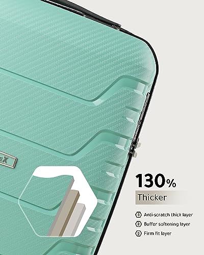 LUGGEX Carbon Fiber Pattern 24 Inch Luggage with Spinner Wheels- Impact-Resistant PP Material - High Rebound Toughness & Anti-Explosion Zipper (Green Luggage)