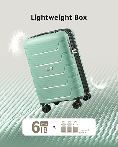 LUGGEX Carbon Fiber Pattern 24 Inch Luggage with Spinner Wheels- Impact-Resistant PP Material - High Rebound Toughness & Anti-Explosion Zipper (Green Luggage)