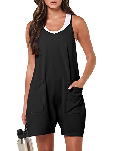 ANRABESS Rompers for Women Jumpsuits Casual Summer Outfits Shorts Overalls 2023 Fashion Comfy Clothes Sleeveless Jumpers with Pockets A948-heise-M