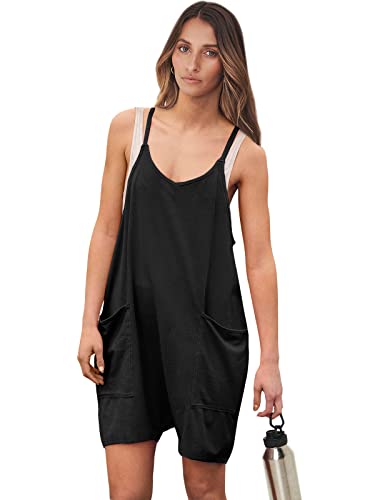 ANRABESS Rompers for Women Jumpsuits Casual Summer Outfits Shorts Overalls 2023 Fashion Comfy Clothes Sleeveless Jumpers with Pockets A948-heise-M